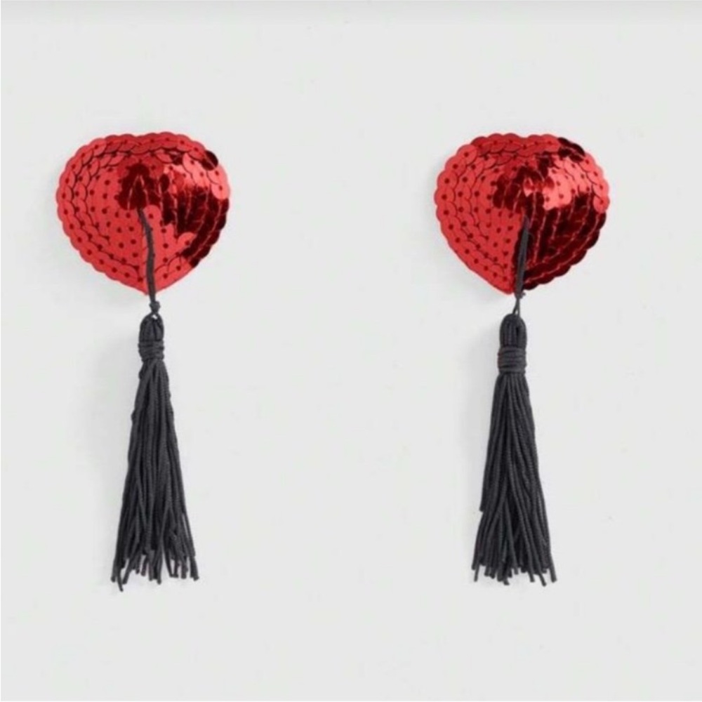 Reuseable Red Sequin Heart Tassel Pasties
